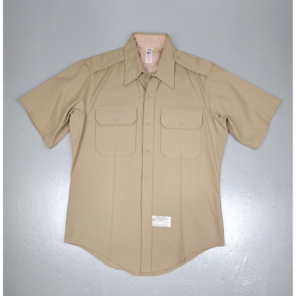 Flying Cross Military Uniform Sleeve Shirt Mens 15 1/2 Tan Button Up.